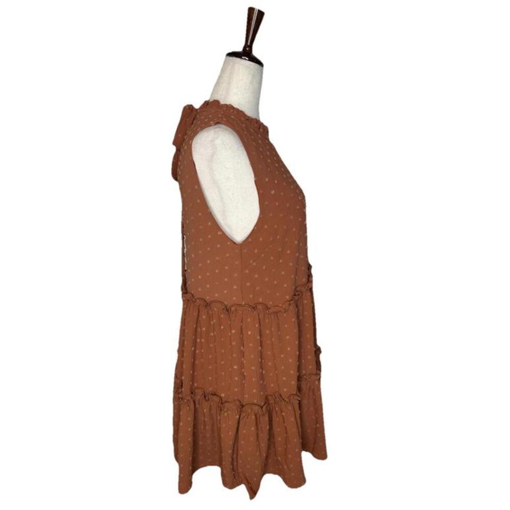Storia Babydoll Dress S Sleeveless Mock Neck Tiered Mini Dress Swiss Dot Orange - Picture 3 of 7